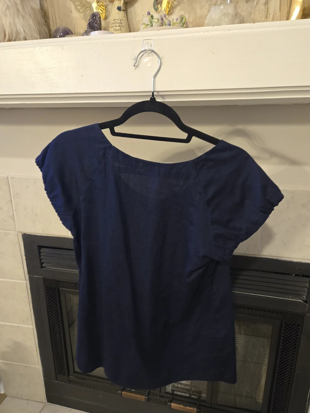 Michael Kors Deep Navy Scoop Neck Pleated Short Sleeve Blouse